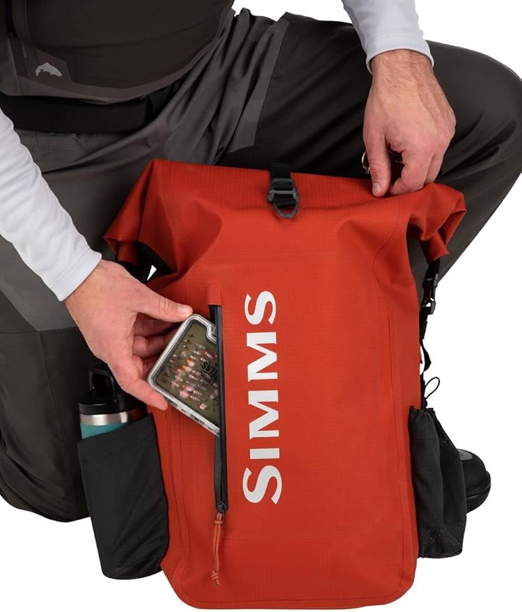 Simms Dry Creek Roll Top Backpack, Waterproof Bag, Simms Orange