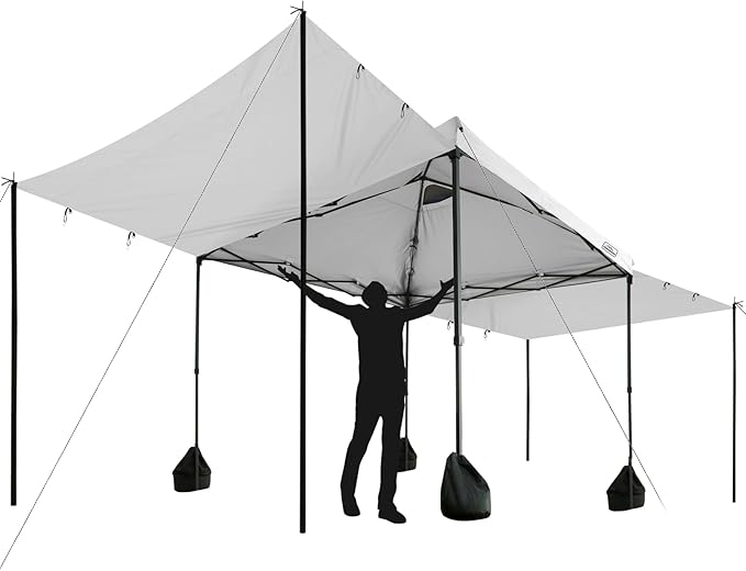KAMPKEEPER 10x10 pop up Canopy Tent with 2 sidewalls Silver-Coated,Outdoor Canopy Tent for Parties with 2 Shelters,with 4 Poles, 4 Sandbags, 8 Ropes,12 Stakes,and 1 Roller Bags