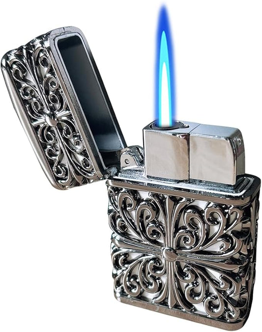 Black Cool Lighter,Refillable Butane Jet Torch Flame Windproof Lighters,Adjustable,Camping BBQ Kitchen Outdoors (N2)