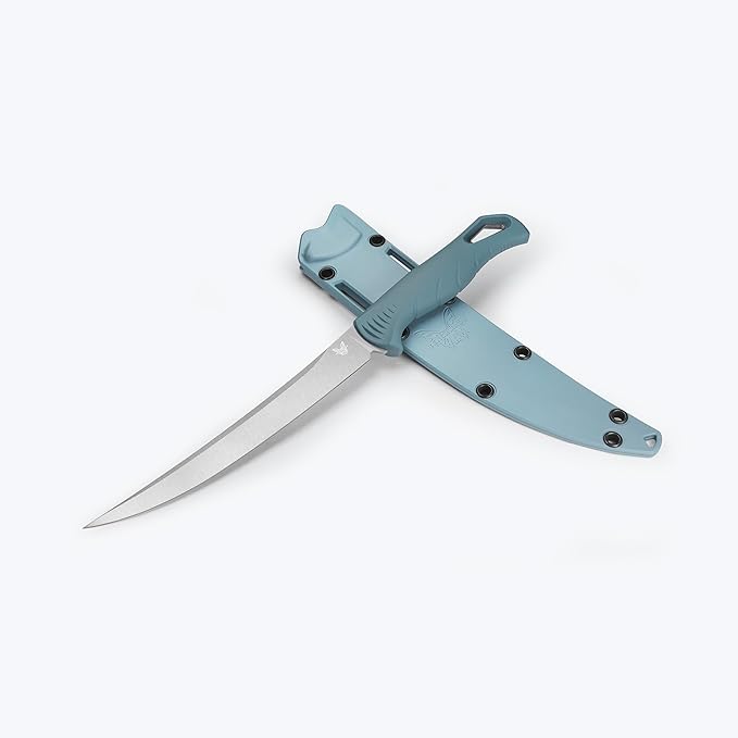 Benchmade - Fishcrafter 18010 Outdoor Knife with Depth Blue Santoprene Handle and 7" Trailing Point Blade (18010)