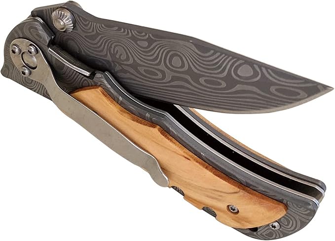 Pocket Knife, Folding Knife, Wood Handle Knife, Outdoor Camping Survival EDC Knife, gift for Men, Husband and Dad, with Nylon Pouch