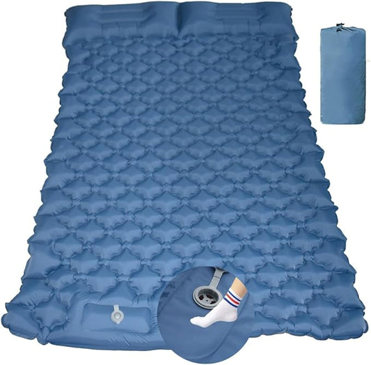 Sleeping Pad for Camping, Inflatable Sleeping Mat with Pillow, Camping Pad with Built-in Foot Pump, Lightweight Camping Mattress Pad for Car Camping, Backpacking, Tent and Hiking (Full (Navy))
