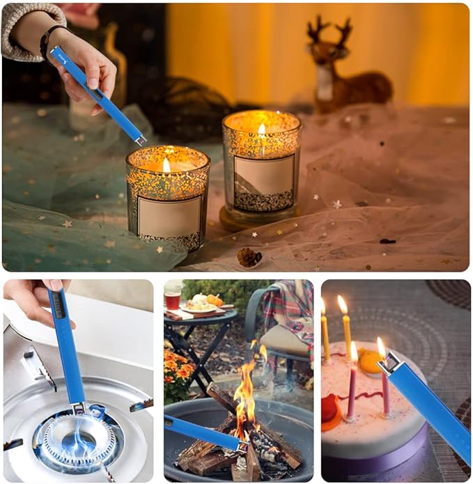 SUPRUS Fluorescent Lighter Glows in The Dark Electric Lighter Candle Lighter Rechargeable USB Arc lighters with Safety Lock Windproof Flameless Plasma for Candle BBQ Camping (Blue)