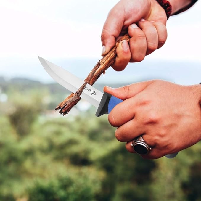 Fixed Blade Knife with Sharp Stainless Steel Blade and Sheath for Outdoor Survival, Camping Hunting, Bushcraft and Tactical, 4 inch, Blue