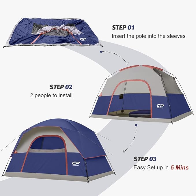 CAMPROS CP Tents for Camping 6 Person Waterproof Windproof Double Layer Family Camping Tent, Easy Setup Dome Tent with Large Mesh Windows & Wider Door for Outdoor Camping & Hiking