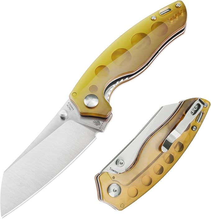 Kizer Towser K Pocket Knife, 3.39 Inches 154CM Steel Blade, Yellow PEI Handle, Folding Knife, EDC Knife, V4593C5