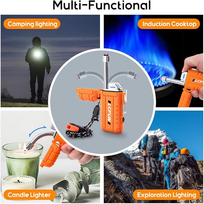 LcFun Electric Lighter USB Rechargeable Lighter Dual Arc Lighter Flexible Neck Plasma Lighter Electronic Candle Lighter Waterproof Windproof Lighters for Camping, Hiking, Survival Gear