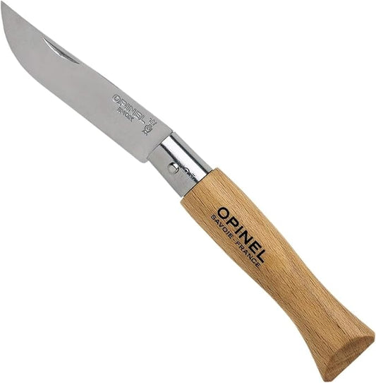 Opinel Stainless Steel INOX Folding Knife, Beechwood Handles, Smaller Sizes No.02 to No.05, Made in France (No.05)