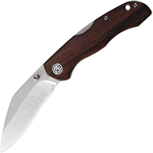 Petrified fish PFE12 Skalor Folding Knife,3.39" 154CM Steel Stonewashed Blade, Desert ironwood Handle 4.23oz Pocket knife for Camping, EDC (Satin Blade & Sandwood Handle)