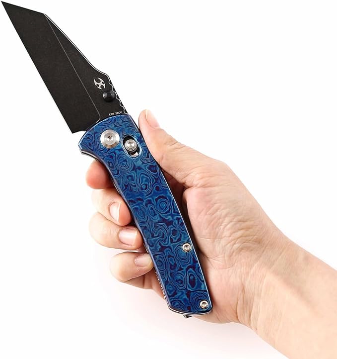 KANSEPT Premium Mian Street Folding Pocket Knife 7.92in Folding Pocket Knives with 3.36in Black Stonewashed 20CV Material and Timascus Handle for Outdoor, Tactical, Survival K1015M1