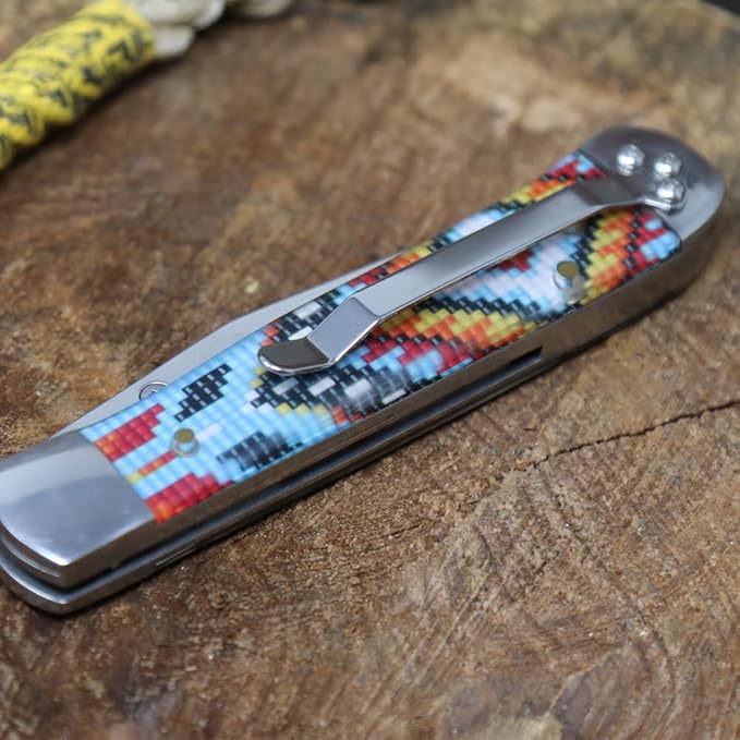 WHISKEY BENT HAT CO. Locking Trapper Folding Pocket Knife 4.125" Closed Length 440C Stainless Steel Blades (Wapi - Serrated)