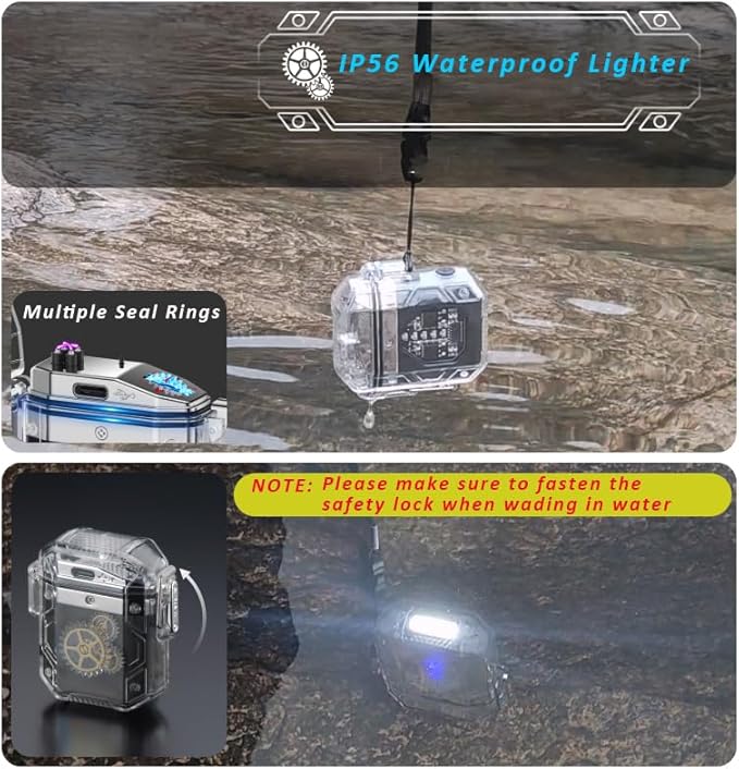 Lighters Dual Arc Lighter with Flashlight Rechargeable Windproof Waterproof Flameless Transparent Double Arc USB Lighter Good for Cigarette Outdoor Camping Hiking (Orage)