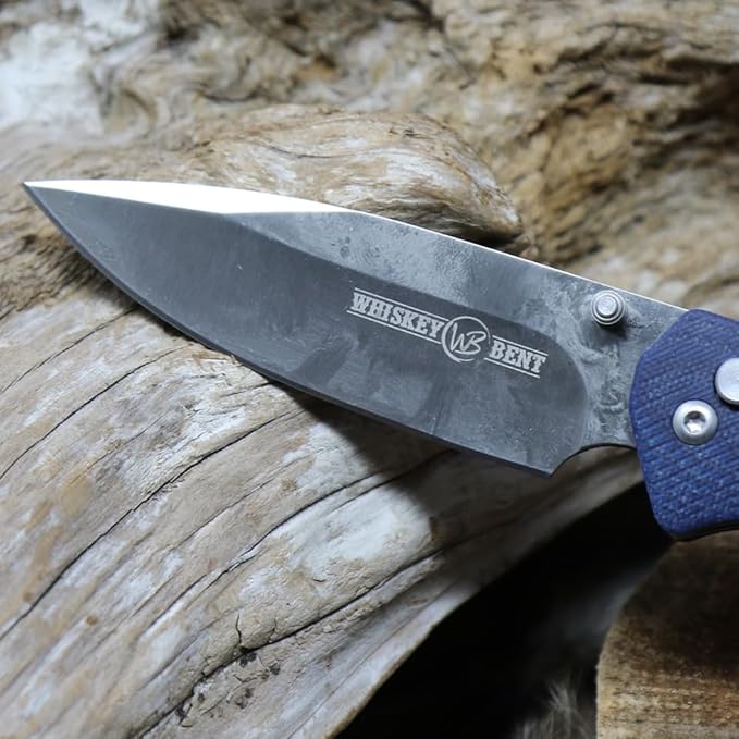 WHISKEY BENT HAT CO. Catch Pin Lock Folding Pocket Knife w/Clip Drop Point Blade Thumbstud Opening 440C Stainless Steel (Naval, 4.5" - Closed Length)