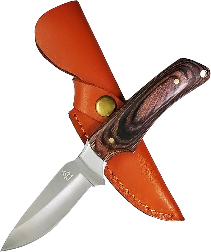 Skinning EDC Field Hunting Knife KRATOS ZFS2 Blade Fixed Full Tang 7.5" Stainless Steel, Leather Sheath Holster Included