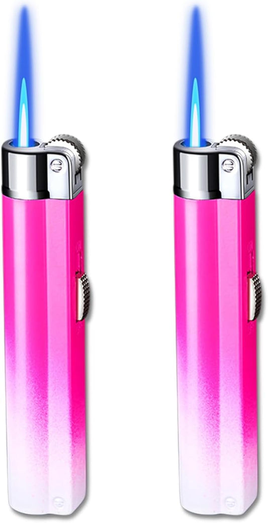 Torch Lighter, 2Pcs Mini Butane Refillable Gas Lighter with Lockable Function, Portable Adjustable Jet Flame Windproof Lighter for Kitchen, Indoor, Outdoor, Grill, Camping(Without Butane)-Red