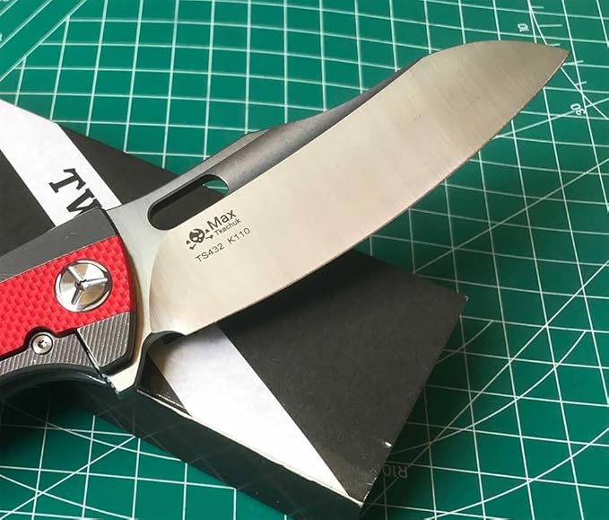 Twosun Folding Knife With K110 Blade Red G10 and Tc4 Titanium Handle Plain Edge EDC Camping Knife TS432-K110-Satin