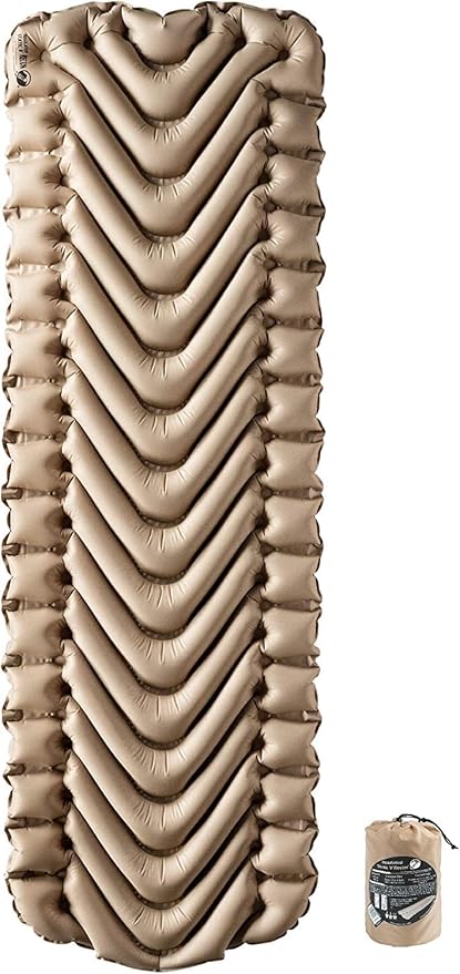 KLYMIT Insulated Static V Inflatable Sleeping Pad | Comfortable, Lightweight, Easy to Inflate, Portable Air Bed Mattress for Camping, Backpacking and Hiking — Coyote Sand