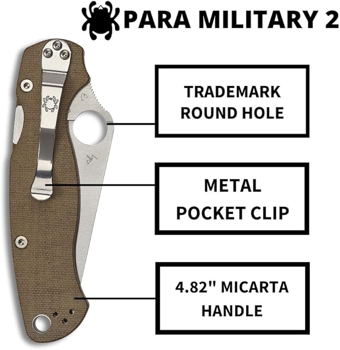 Spyderco Para Military 2 Signature Knife with 3.47" CPM Cru-Wear Steel Blade and Premium Micarta Handle - PlainEdge - C81MPCW2