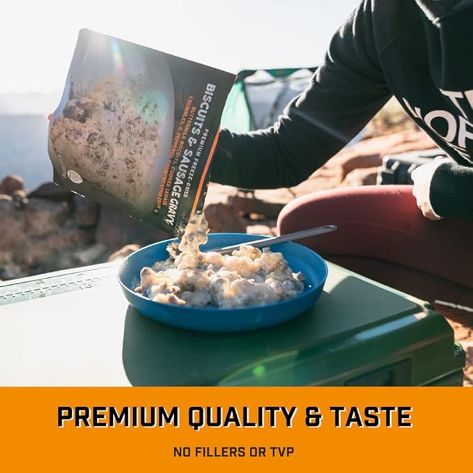 Peak Refuel Biscuits and Gravy | Premium Freeze Dried Camping Food | Backpacking & Hiking MRE Meals | Just Add Water | 100% Real Meat | 53g of Protein | 2 Serving Pouch (6 Pack)