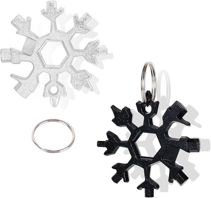 Snowflake Multitool 2 Pack 18-in-1 Field Camping Tool Wrench Stocking Stuffers for Men Adults Christmas Gifts (Black+Silver)