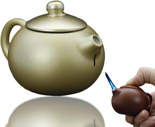 Creative Teapot Lighter, Refillable Butane Inflatable Lighter, Windproof Lighter, Cool Jet Flame Lighter, Torch Lighter, Birthday Party Camping Unique Men's Gift (No Gas)-Gold