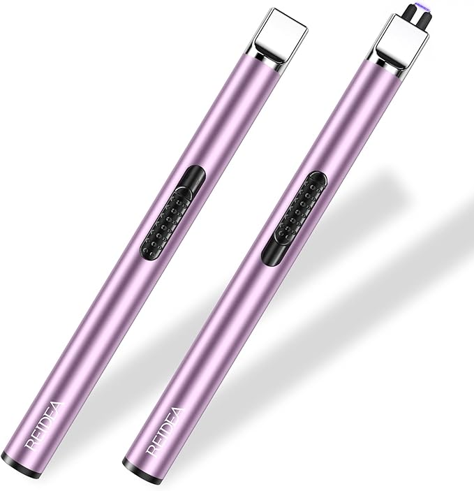 REIDEA Lighter S4 Electronic Candle Lighter USB Rechargeable with Security Lock, Windproof Fast Heat Sinking, Non-Slip Switch Electronic Lighter for Candle, Grill, Camping (2 Pack Lavender Purple)
