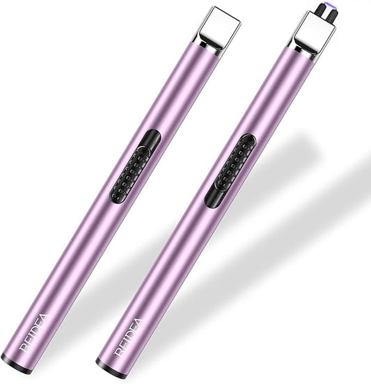 REIDEA Lighter S4 Electronic Candle Lighter USB Rechargeable with Security Lock, Windproof Fast Heat Sinking, Non-Slip Switch Electronic Lighter for Candle, Grill, Camping (2 Pack Lavender Purple)