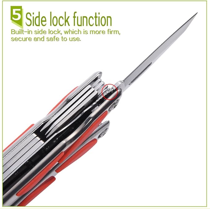 Fine Blanking Folding Stainless Steel Pliers Outdoor Multifunction Multitools Pliers Bottom Bone Elastic Forceps Clamp with Nylon Sheath and Gift Box for Camping/Home/Hiking Red