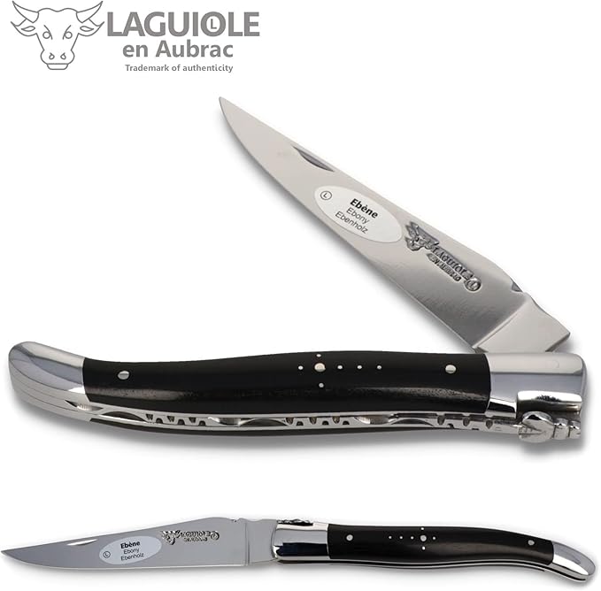 Laguiole en Aubrac Handmade Knife 12 cm L0212EBIF Ebony Handle, Blade and bolsters Stainless Steel Shiny