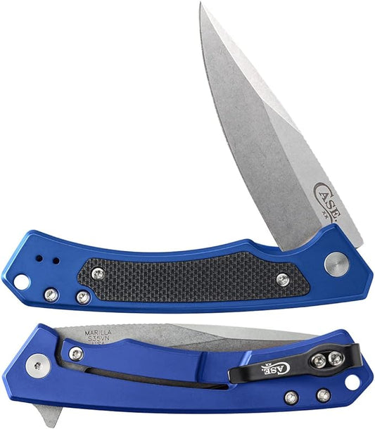 Case XX WR Pocket Knife Marilla EDC, S35VN Drop Point Blade, Blue Anodized Aluminum Handle W/Clip #25882 (MARILLA) 4 3/4" Inches Closed