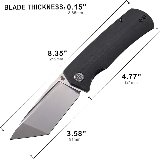 Petrified fish PFP01T Beluga,3.58" K110 Stonewashed Blade, Front Flipper Liner lock Folding knife (Black G10, Stonewashed)