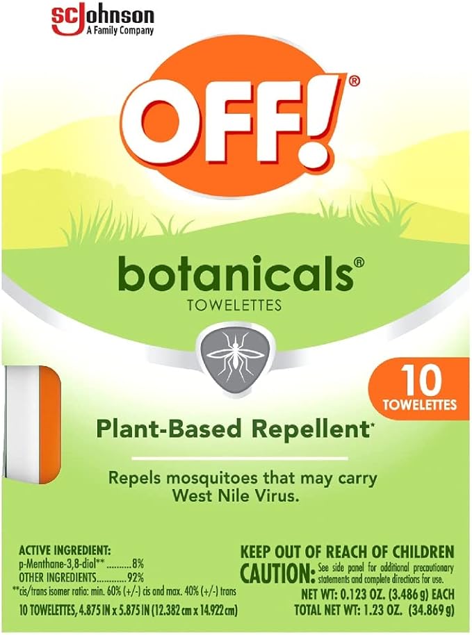 OFF! Botanicals Insect Repellent Wipes, Plant-Based Mosquito Repellent, 10 Count Individually Wrapped Wipes