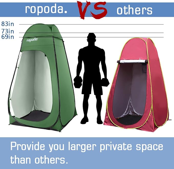ROPODA Pop Up Tent 83inches x 48inches x 48inches, Upgrade Privacy Tent, Porta-Potty Tent Includes 1 Removable Bottom, 8 Stakes, 1 Removable Rain Cover, 1 Carrying Bag