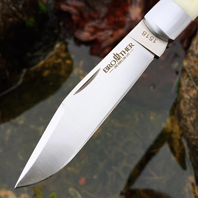 Watchman Brother1518 Slip Joint Knife Bone Grips Micarta Half Stop VG10 Pocket Knife (White Bone)