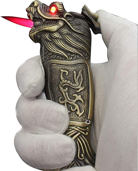（Without Butane,Color Random） Jet Torch Lighter, Windproof Lighter Metal Dragon Tiger Design,Good for Gift, Suitable for Outdoor Camping, Sports (Dragon)