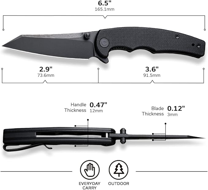 CIVIVI P87 Folder EDC Knife, Kaila Cumings 2.9-in Nitro-V Black Stonewashed Blade Reverse Tanto, G10 Handle with A Thumb Stud Liner Lock Folding Pocket Knife for Everyday Carry (Black)