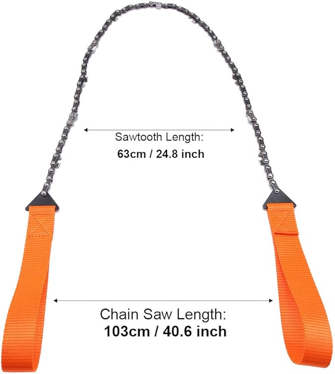 Portable Handheld Survival Chain Saw, 24.8inch High Reach Tree Limb Hand Rope Saw, Rope Chain Saw with Storage Bag, Manganese Steel Folding Pocket Chain Saw for Camping Gardening Survival Gear