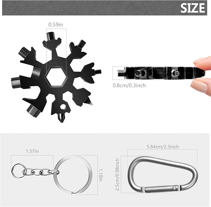 Snowflake Multi Tool, 3PCS 18 in 1 Snowflake Tool Stainless Steel Snowflake Handy Tool with Storage Bag (Black)