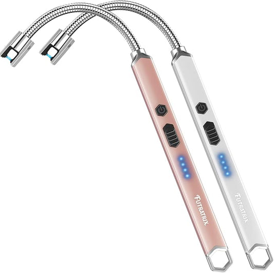 Electronic Candle Lighter Arc Windproof Flameless USB Rechargeable Electric Lighter (2 Pack - Rose Gold&White)