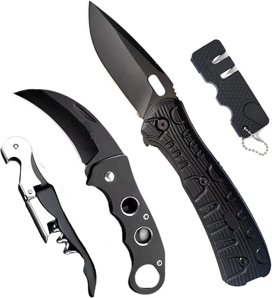 Pocket knife, folding knife Folding knife set with sharpening stone, bottle opener