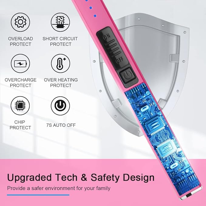 SUPRUS Fluorescent Lighter Glows in The Dark Electric Lighter Candle Lighter Rechargeable USB Arc lighters with Safety Lock Windproof Flameless Plasma for Candle BBQ Camping (Pink)