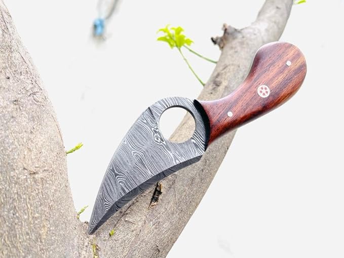 Handmade Damascus Steel Full Tang Knife for Skinning, Camping, Outdoor with Leather Sheath Fixed Blade Bushcraft Knives | Rosewood Handle