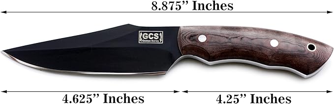GCS Custom Handmade BROWN MICARTA Handle D2 Tool Steel Skinner Bushcraft Hunting Knife & Horizontal Leather Sheath GCS160