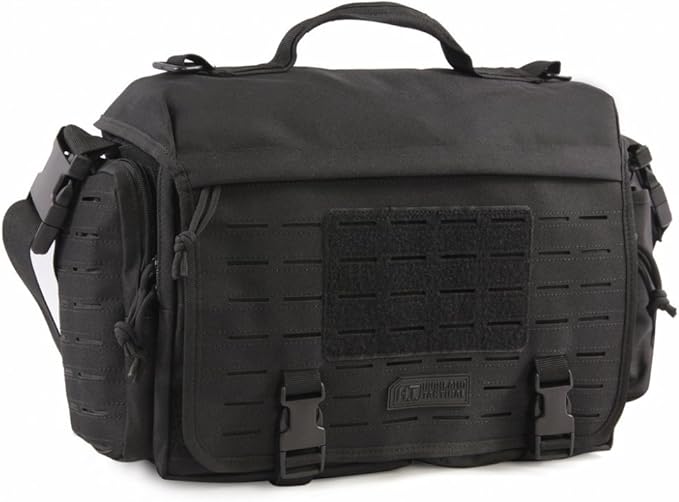 Highland Tactical Tactical Messenger Bag, Black, 12 Inch