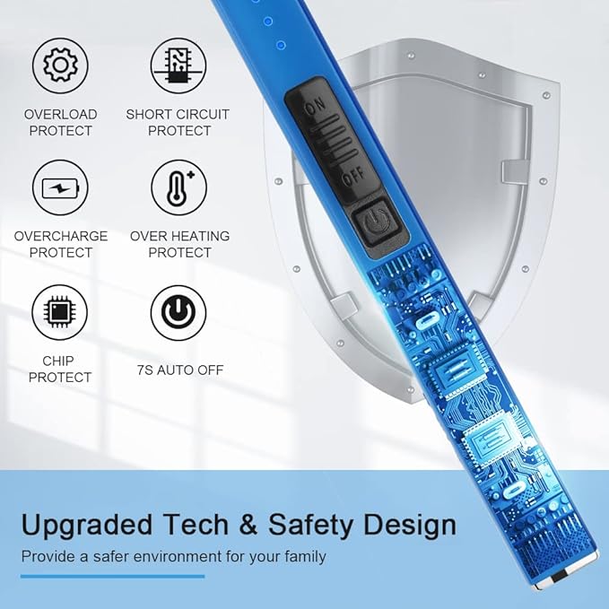 SUPRUS Fluorescent Lighter Glows in The Dark Electric Lighter Candle Lighter Rechargeable USB Arc lighters with Safety Lock Windproof Flameless Plasma for Candle BBQ Camping (Blue)