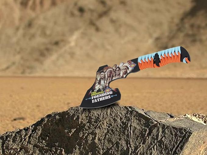 Tomahawk Founding Fathers Axe Survival Hatchet, Great for Camping, Survival, and Outdoors Activity, Handle Blue/coral Strings Woven On It Comes with Black Nylon Sheath, for Any Occasion