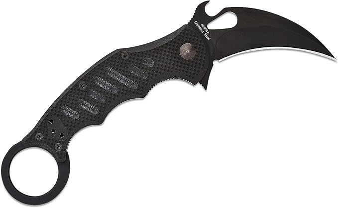 Fox Knives FX-599 G10 Black Emerson Wave Folding Karambit, Rapid One-Handed Deployment, Black Teflon Coating, Black Idroglider Blade Finish, Pocket Clip