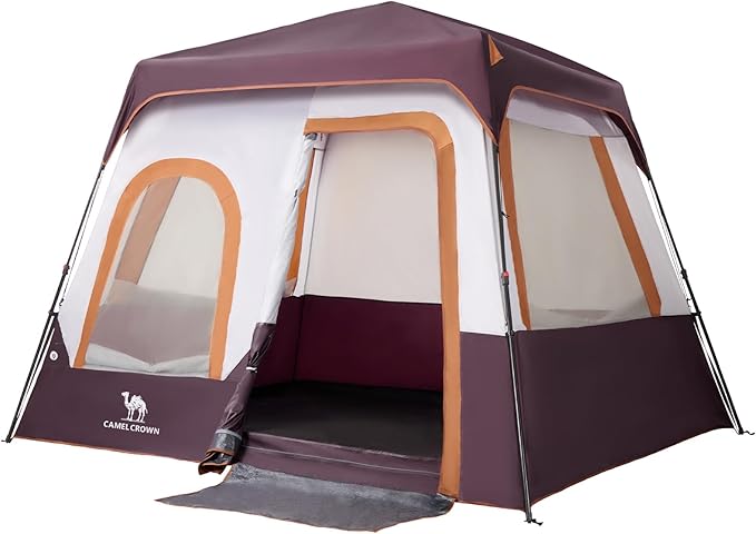 CAMEL CROWN Cabin Tent with 1-Minute Setup, 4/6 Person Instant Tent with Weatherproof Floor