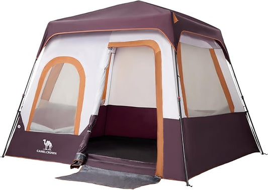 CAMEL CROWN Cabin Tent with 1-Minute Setup, 4/6 Person Instant Tent with Weatherproof Floor