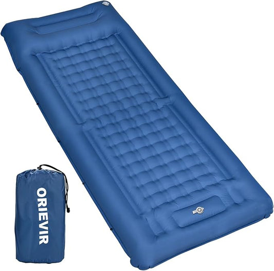 Camping Sleeping Pad, Self Inflating Air Mattress Extra Thickness 4.7 Inch Single Sleeping Pad for Camping with Pillow Built-in Foot Pump Inflatable Camping Mattress for Tent Hiking Traveling